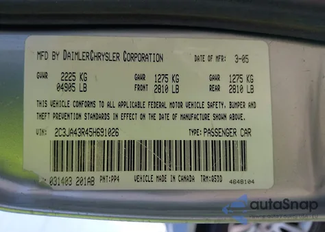 2005 Chrysler 300 z USA, uszkodzony, nr VIN 2C3JA43R45H691026